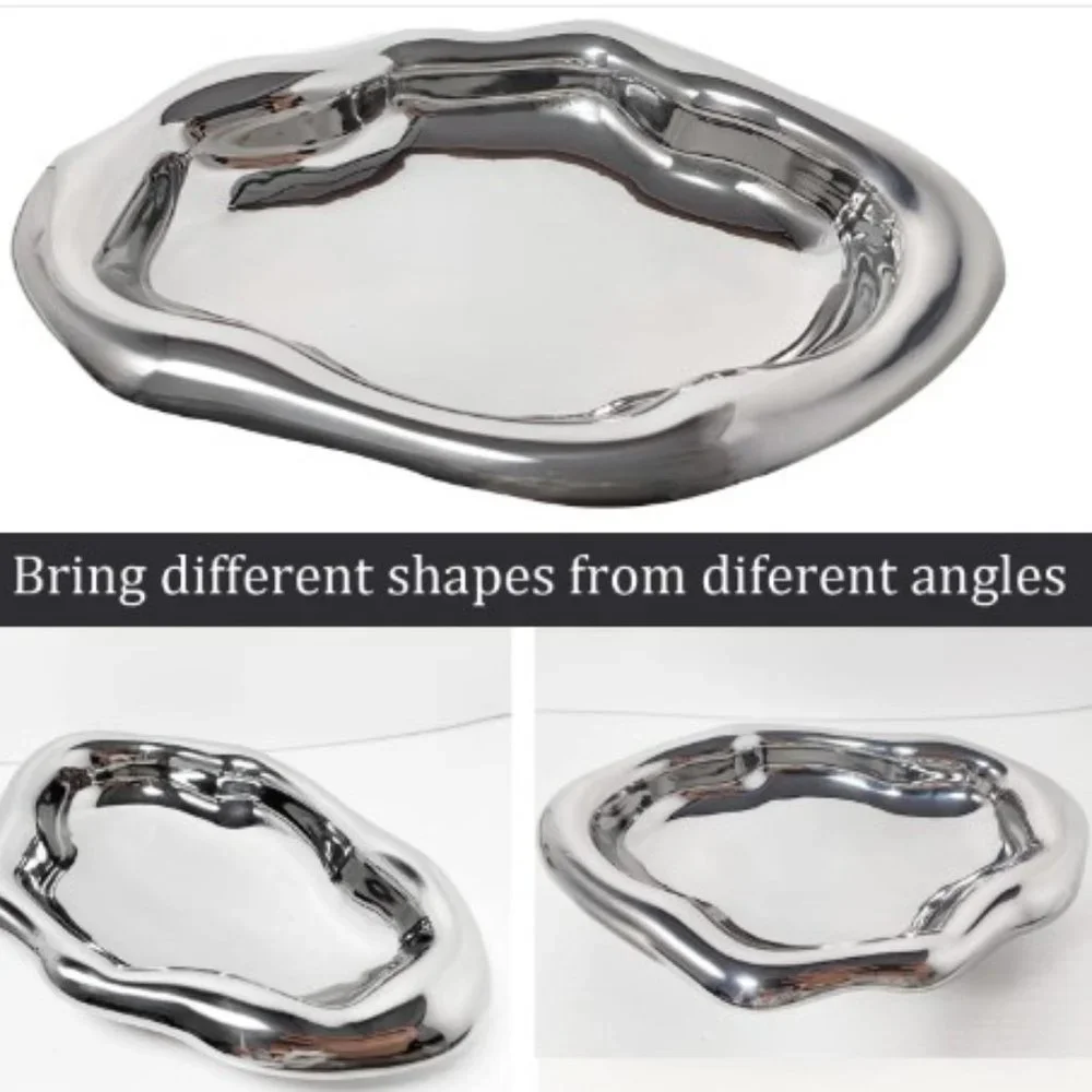 Ceramic Silver Jewelry Platter - Bathroom Accessory Tray - Silver Decor Tray